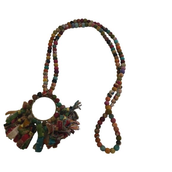 Bohemian Wood Bead Medals Fringe Colorful Pendant Necklace - Picture 1 of 4